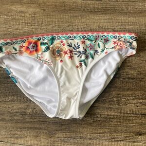 Johnny Was White Floral Ardella Hipster Bikini Swim Bottoms Women's Boho Size M